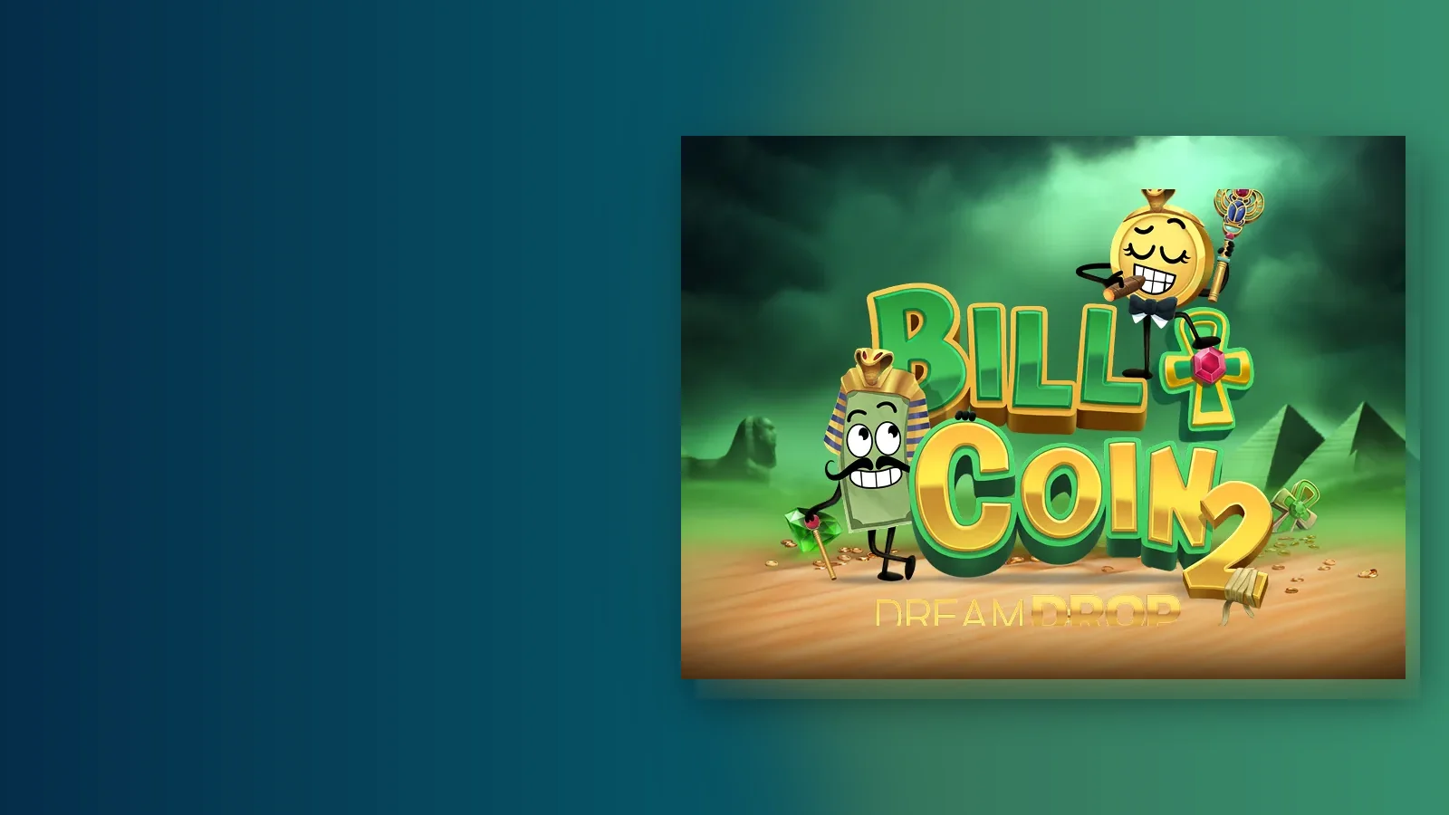 Decorative casino artwork of a game tile on a dark green background